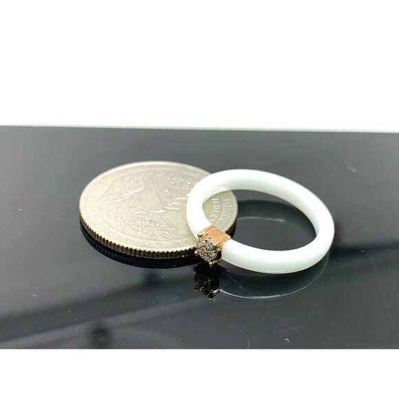 Engagement Promise Ring 0.05ctw Diamond Sterling Silver White Ceramic Size 7 - Picture 7 of 13